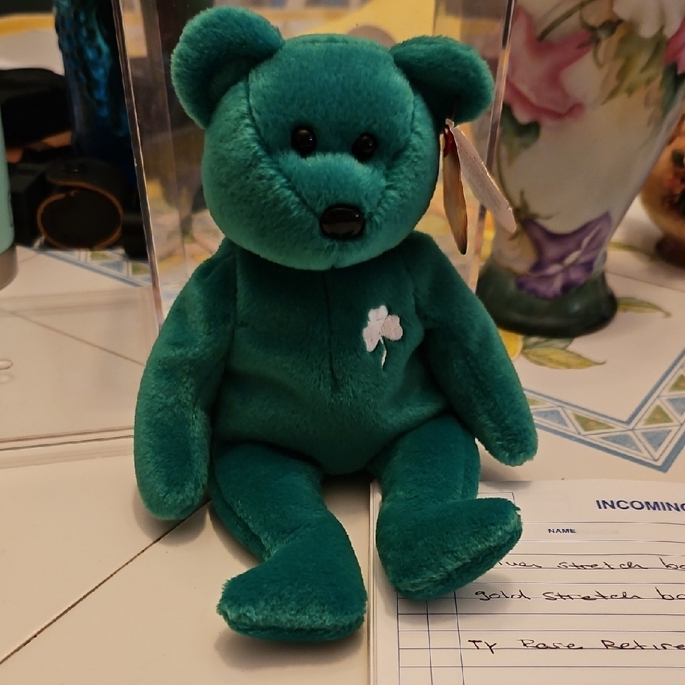 Ty Beanie Babies Green Bear with Shamrock